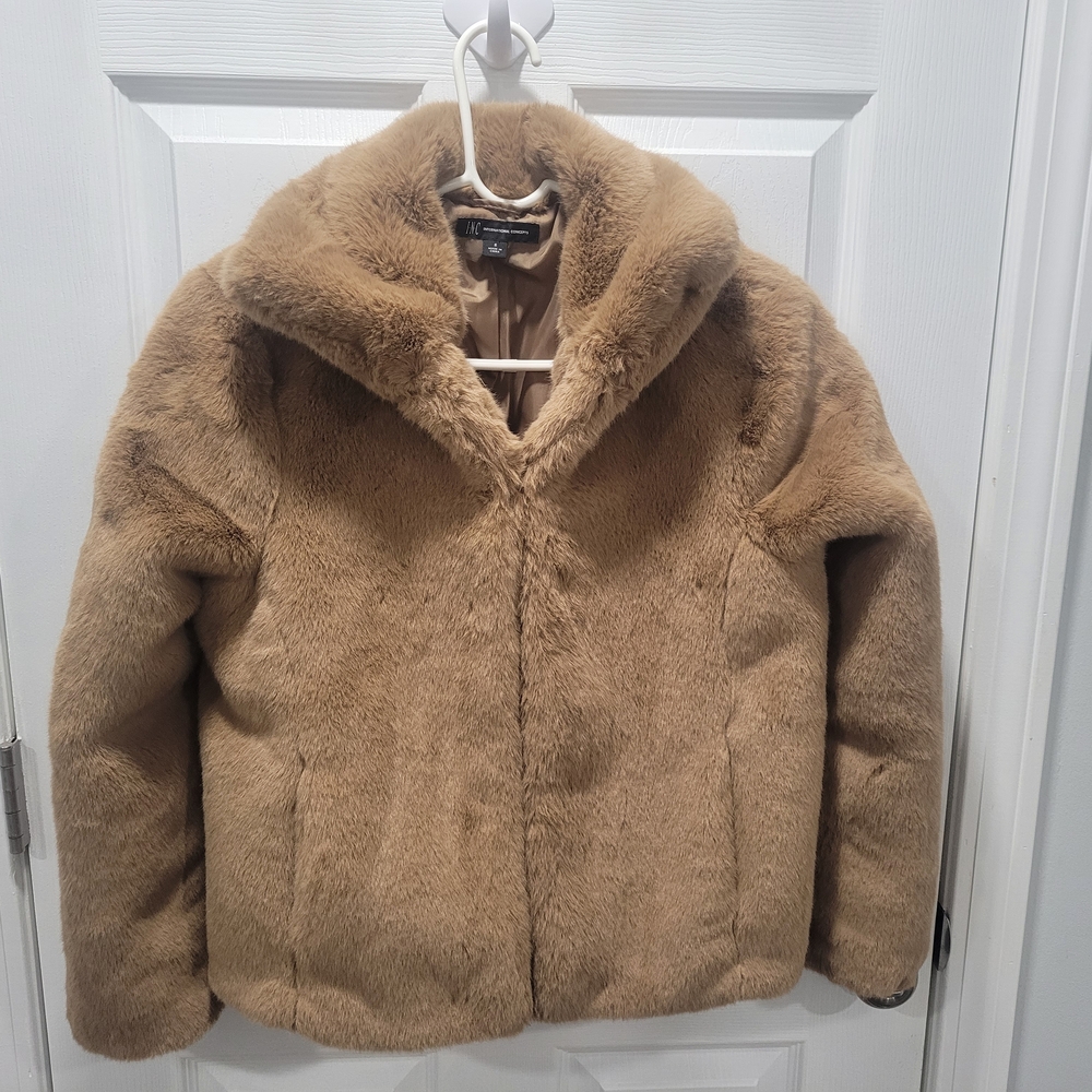INC International Concepts Faux Fur Tan Puffer Jacket